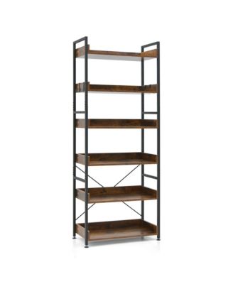 6-Tier Bookshelf Open Display Shelves Storage Rack Metal Frame