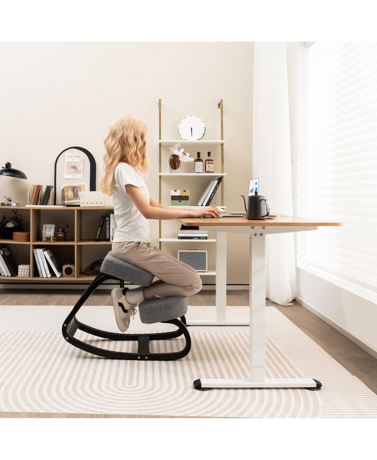 Costway Rocking Kneeling Chair Ergonomic Posture Correcting Back Pain Padded Cushion