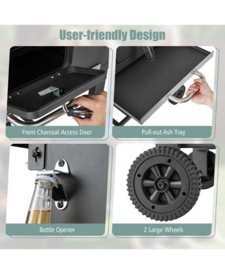 Outdoor Charcoal Grill 391 sq.in. Cooking Area 2 Foldable Side Table BBQ Camping