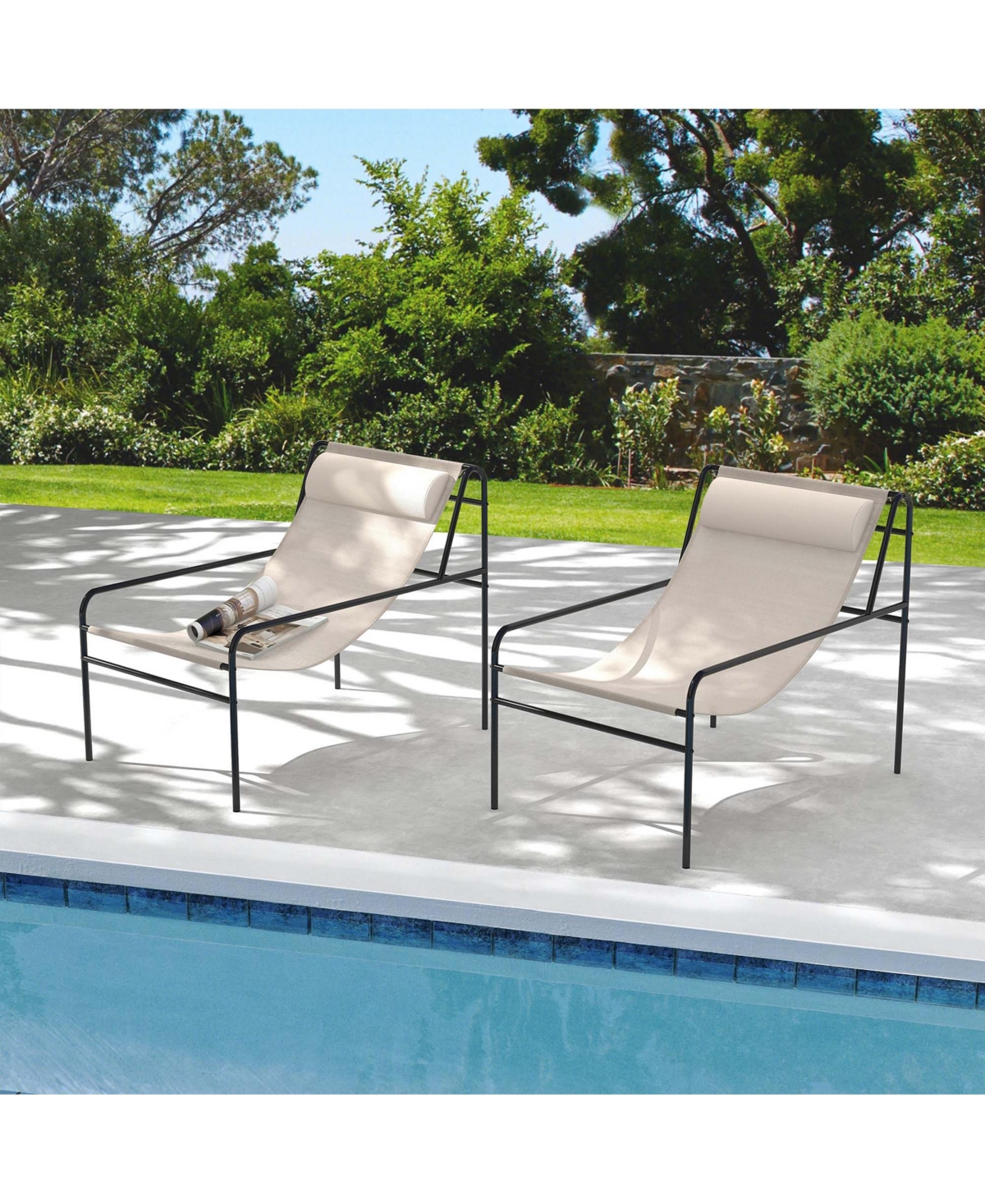 1PC Patio Sling Lounge Chair with Removable Headrest Pillow Breathable Seat