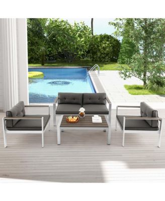 Patio Aluminum Coffee Table Outdoor Rectangular Cocktail Accent Table Garden