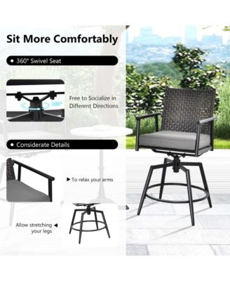 360° Swivel Bar Stool Set of 2 Counter Height Bar Chair with Metal Frame