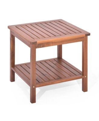 Patio Acacia Wood Side Table 2-Tier Square End Table Porch Poolside