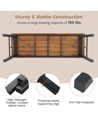 Patio Folding Picnic Table Acacia Wood Dining Table w/ Metal Frame