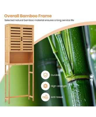 Over the Toilet Storage Cabinet Tall Bathroom Bamboo Shelf Organizer Space Saver