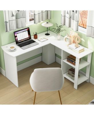 L-shaped Corner Computer Desk Home Office Writing Workstation with Storage Shelves
