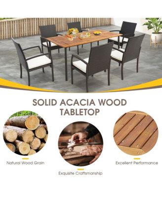 Patio Rectangular Acacia Wood Dining Table with 1.9''Umbrella Hole Indoor&Outdoor