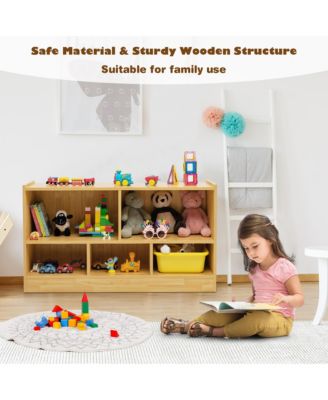 Kids 2-Shelf Bookcase 5-Cube Wood Toy Storage Cabinet Organizer