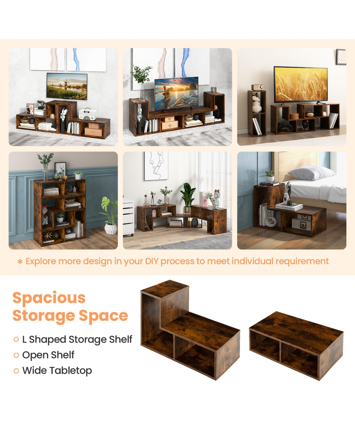 Costway 3 Pieces Tv Console Stand Modern Entertainment Center Storage Bookcase