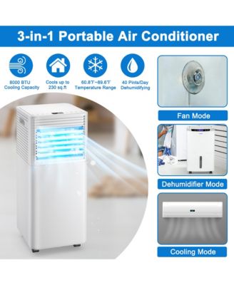 8000 BTU Portable Air Conditioner 3-in-1 Air Cooler w/Dehumidifier
