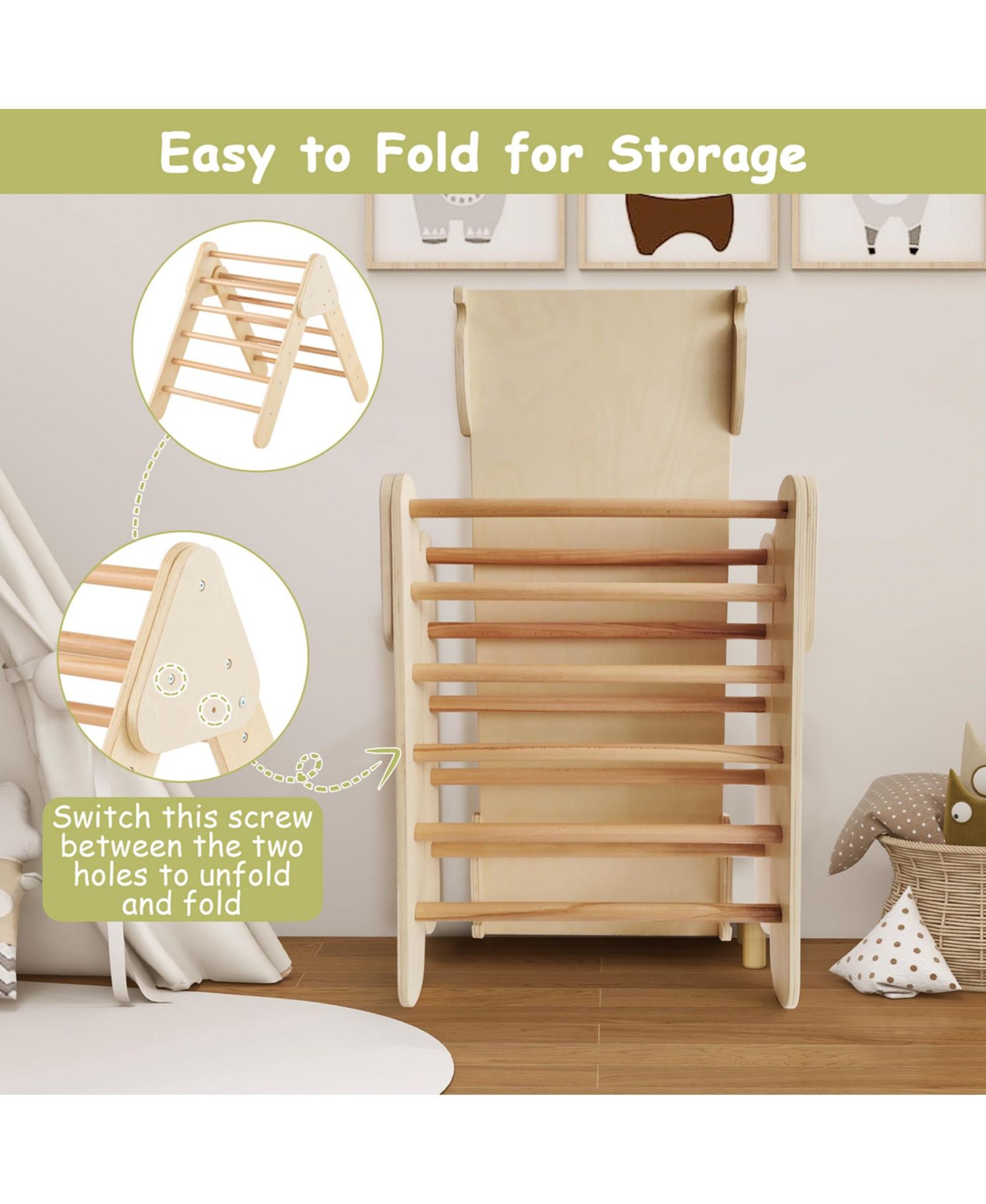 Toddler 3-in-1 Montessori Climbing Triangle, Climbing Arch and Ramp, 3-Piece Set
