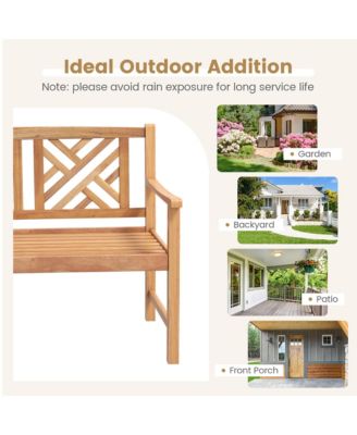 Patio Acacia Wood 2-Person Slatted Bench Outdoor Loveseat Chair Garden