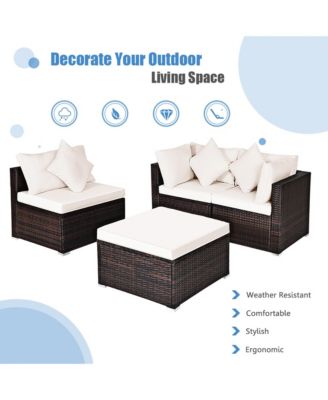 4PCS Rattan Patio Sofa Conversation Set Outdoor Furniture Set w/ Cushion