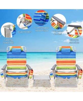 3PCS Folding Beach Chair and Table Set Outdoor Adjustable Reclining Chair
