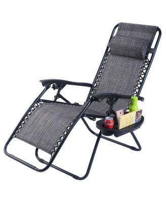 2PC Folding Zero Gravity Reclining Lounge Chairs Beach Patio W/Utility Tray