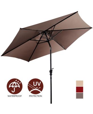 9FT Patio Umbrella Patio Market Steel Tilt W/ Crank Outdoor Yard Garden