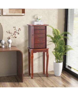 Jewelry Cabinet Storage Chest Stand Organizer Wood Box for Home Walnut