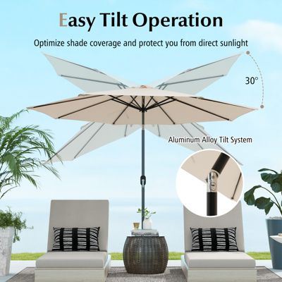 10FT Patio Umbrella 6 Ribs Market Steel Tilt W/Crank Outdoor Garden