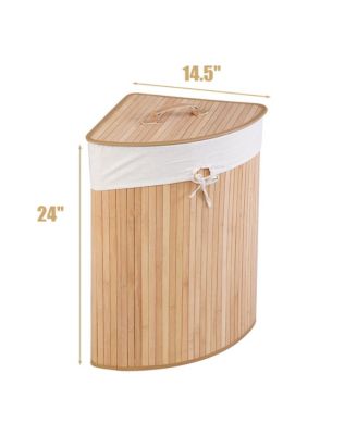 Corner Bamboo Hamper Laundry Basket Washing Cloth Bin Storage Bag Lid