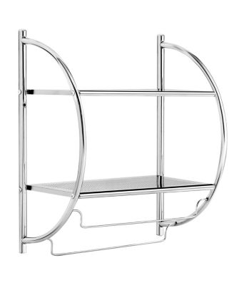 2 Tier Wall Mount Shower Organizer Toilet Bathroom Storage Rack Holder Towel Bar