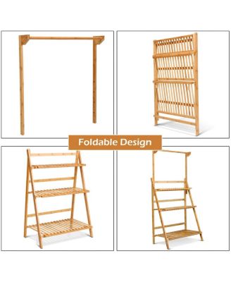 3 Tier Bamboo Hanging Folding Plant Shelf Stand Flower Pot Display Rack Bookcase