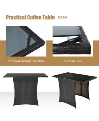 3PCS Patio Rattan Furniture Set Cushion Sofa Armrest Garden Deck