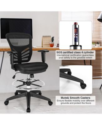 Mesh Drafting Chair Office Chair w/Adjustable Armrests & Foot-Ring