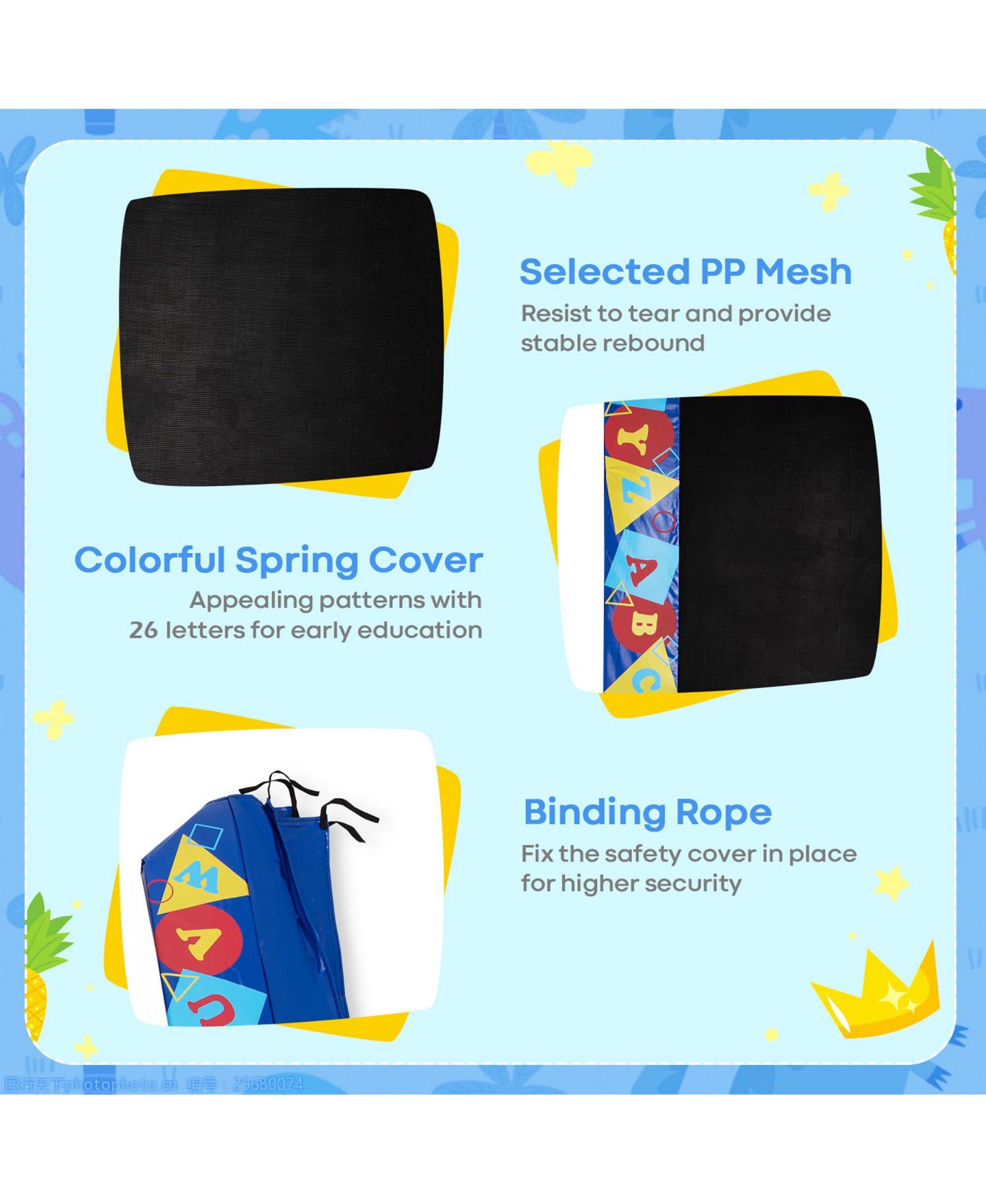 Детская игрушка Costway 36" Kids Square Trampoline Indoor Outdoor Rebounder, цвет: Синий — фото 7