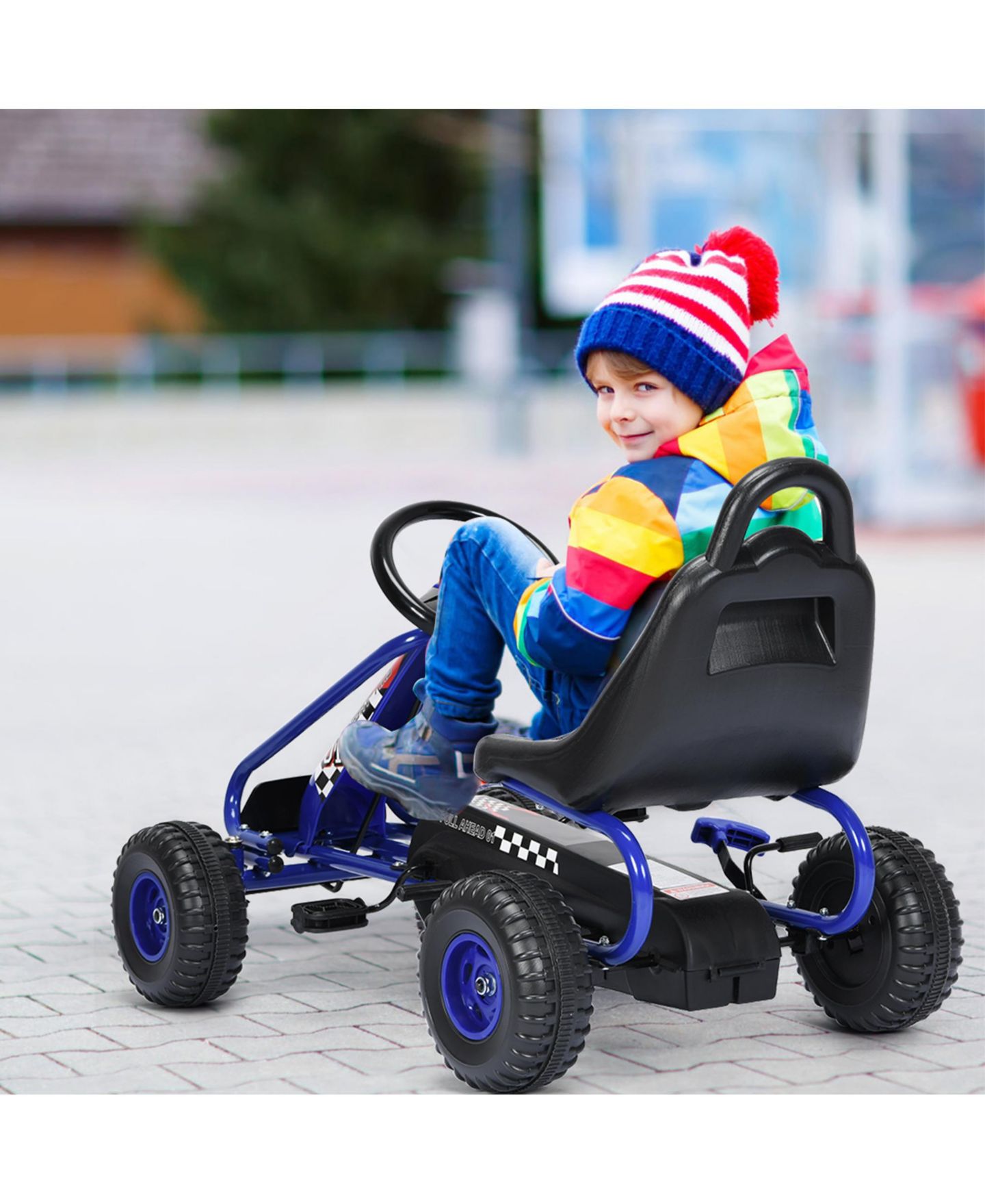 Детская игрушка Costway Pedal-Powered Go Kart with Adjustable Seat & Hand Brake, 66 lbs. Capacity, Ages 3-7, цвет: Синий — фото 4