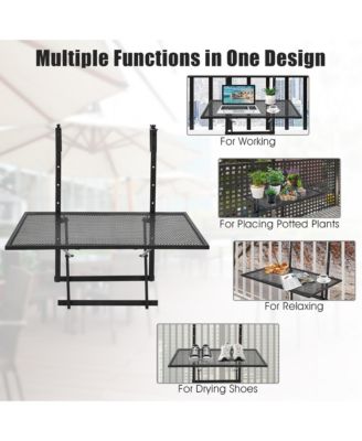 Folding Hanging Table Adjustable Balcony Railing Table Patio Deck