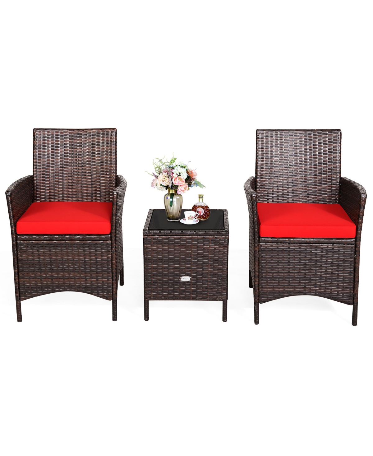 Costway 3PCS Patio Rattan Furniture Set Cushioned Sofa Glass Tabletop Deck