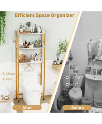 3-Tier Over-The-Toilet Bathroom Shelf Metal Frame Space Saver Rack with 4 Hooks