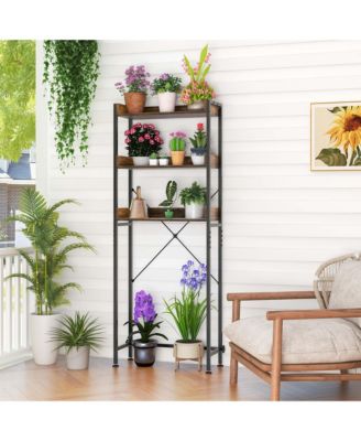 3-Tier Over-The-Toilet Bathroom Shelf Metal Frame Space Saver Rack with 4 Hooks