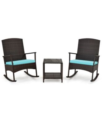 3 Piece Patio Rocking Set Wicker Rocking Chairs with 2-Tier Coffee Table