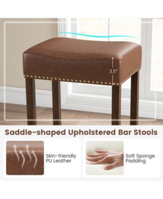 29.5" Wood Frame PU Leather Upholstered Bar Stools Set of 2 with Footrests