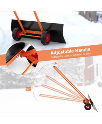 30" Snow Shovel Heavy-Duty Metal Adjustable Height Wheeled Snow Removal Pusher
