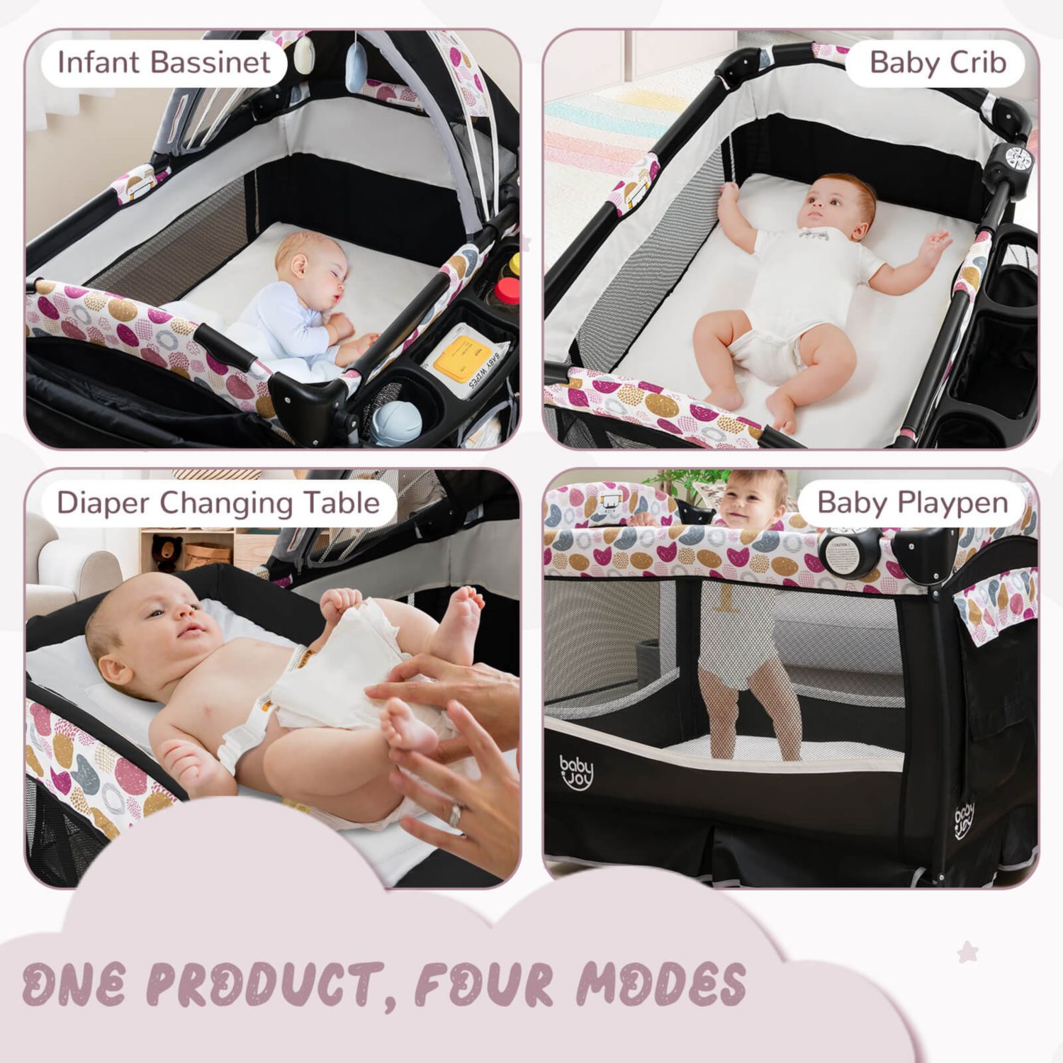 Pack Play Baby Diaper Changing Table 4 in 1 Foldable with Mattress