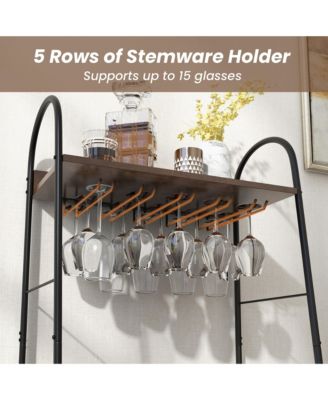 Industrial Rack Freestanding Bottle Holder with Stemware Holder & Open Shelves