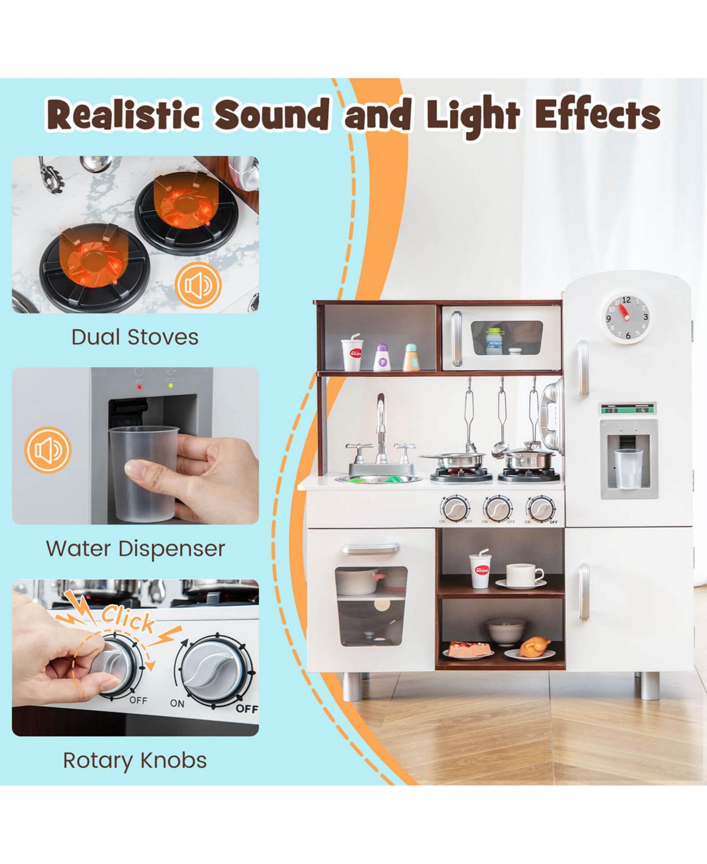 Детский игровой набор Costway Sounds & Lights 6-Piece Kitchen Playset, от 3 лет, цвет: Белый — фото 6