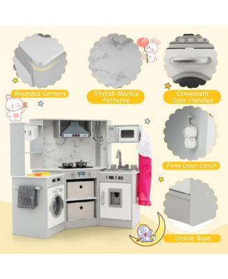 Wooden Kids Play Corner Kitchen with Realistic Lights & Sounds Lighted Range Hood