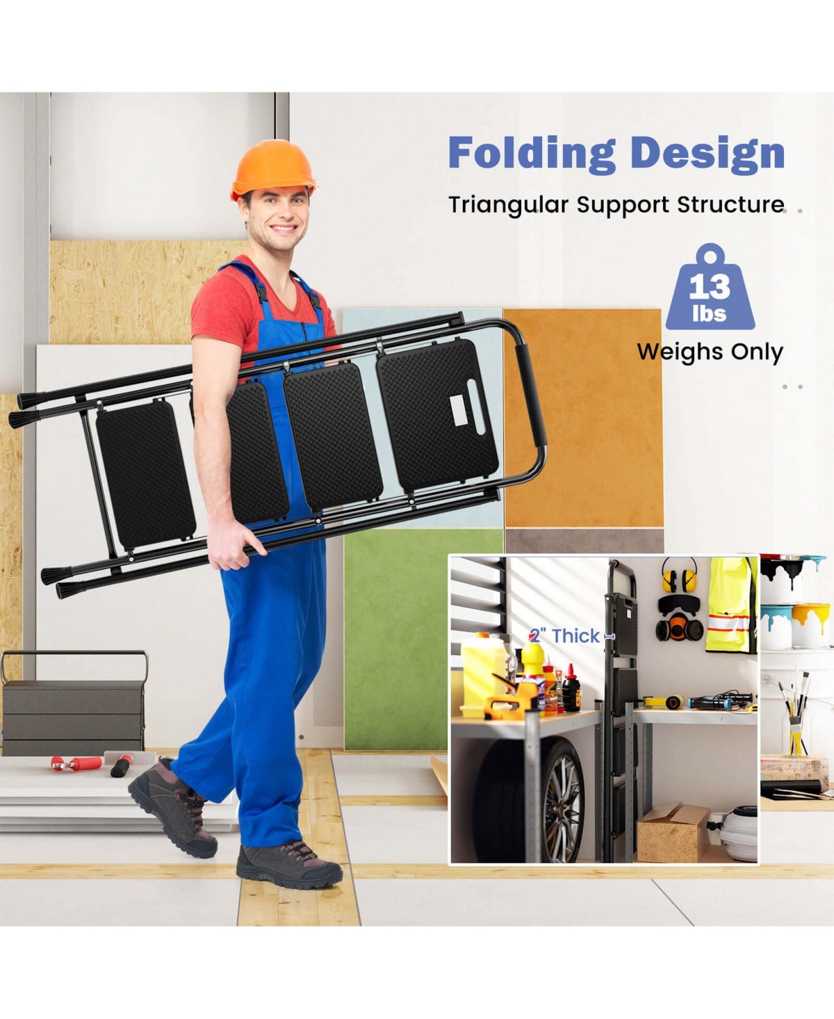 Costway Folding Step Ladder Portable 4 Step Ladder with Safety Handrails & Anti-Slip Pedals