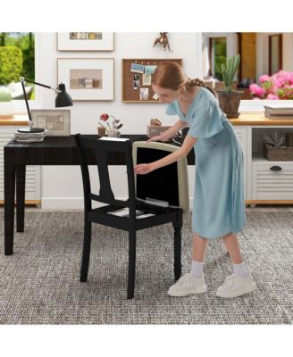 2 PCS Wood Chair Antique Upholstered Chair with Storage Space