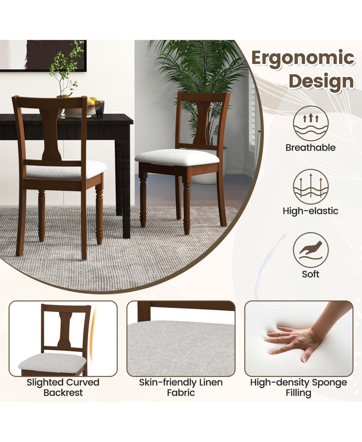 Costway 2 Pcs Wood Chair Antique Upholstered Chair with Storage Space