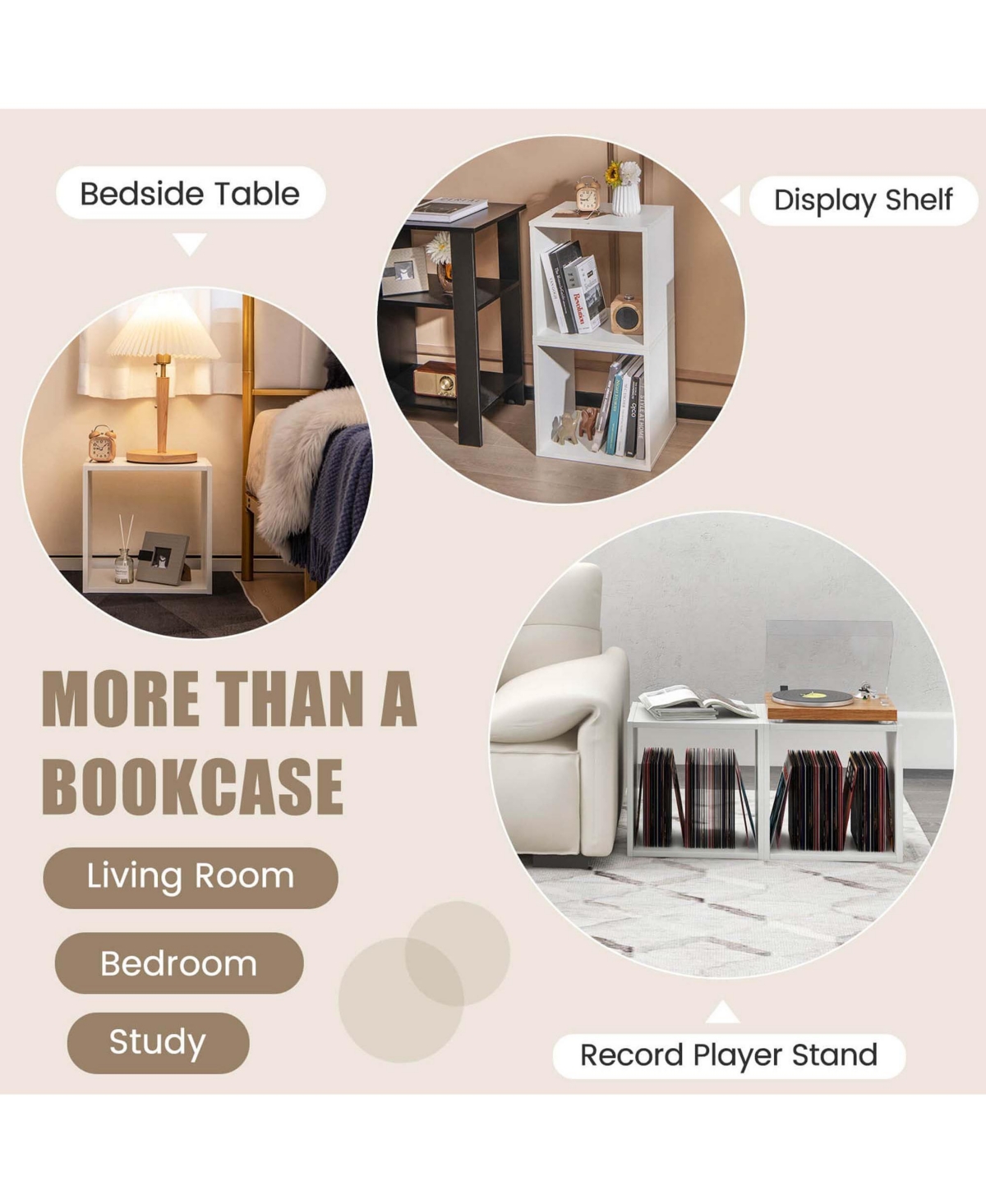 Costway 2PCS Stackable Storage Cube Free-standing Storage Organizer Bookcase for Bedroom