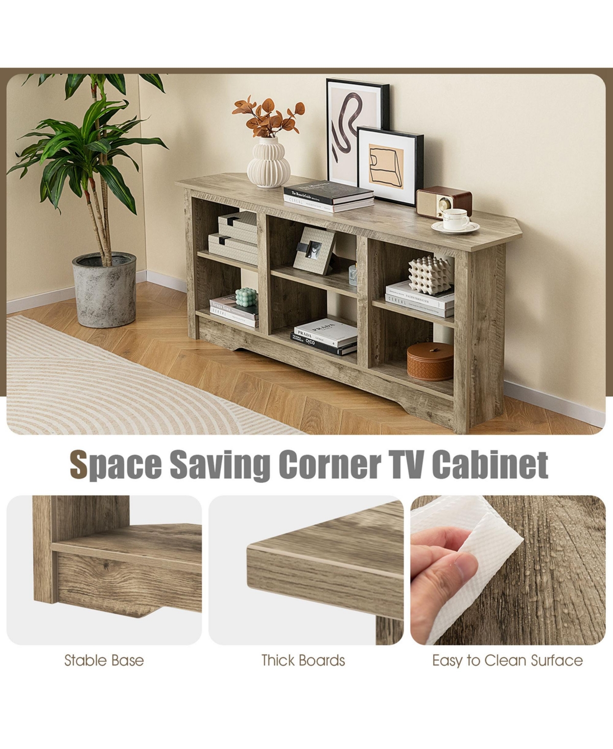 Costway Tv Stand with 6 Open Storage Shelves Shelf for 18 inch Fireplace(not included)