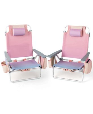 2-Pack Folding Backpack Beach Chair 5-Position Outdoor Reclining Chairs with Pillow