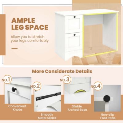Vintage Computer Desk Home Office Study Table Spacious Workstation w/ 3 Drawers