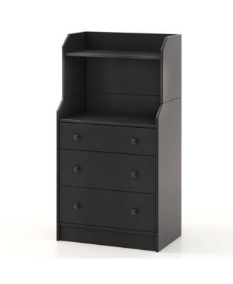 3-Drawer Dresser 44" Tall Wood Storage Organizer Chest with 2 Open Shelves