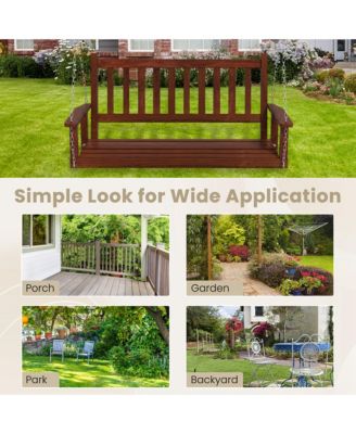 3-Person Wooden Outdoor Porch Swing Heavy Duty Patio Hanging Bench Chair