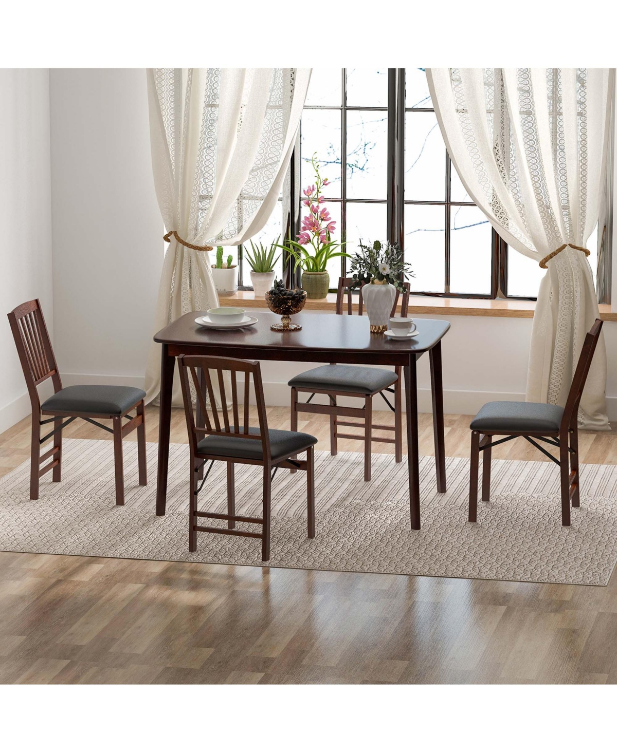 Costway Wooden Dining Table Rectangular Farmhouse Kitchen with Solid Rubber Wood